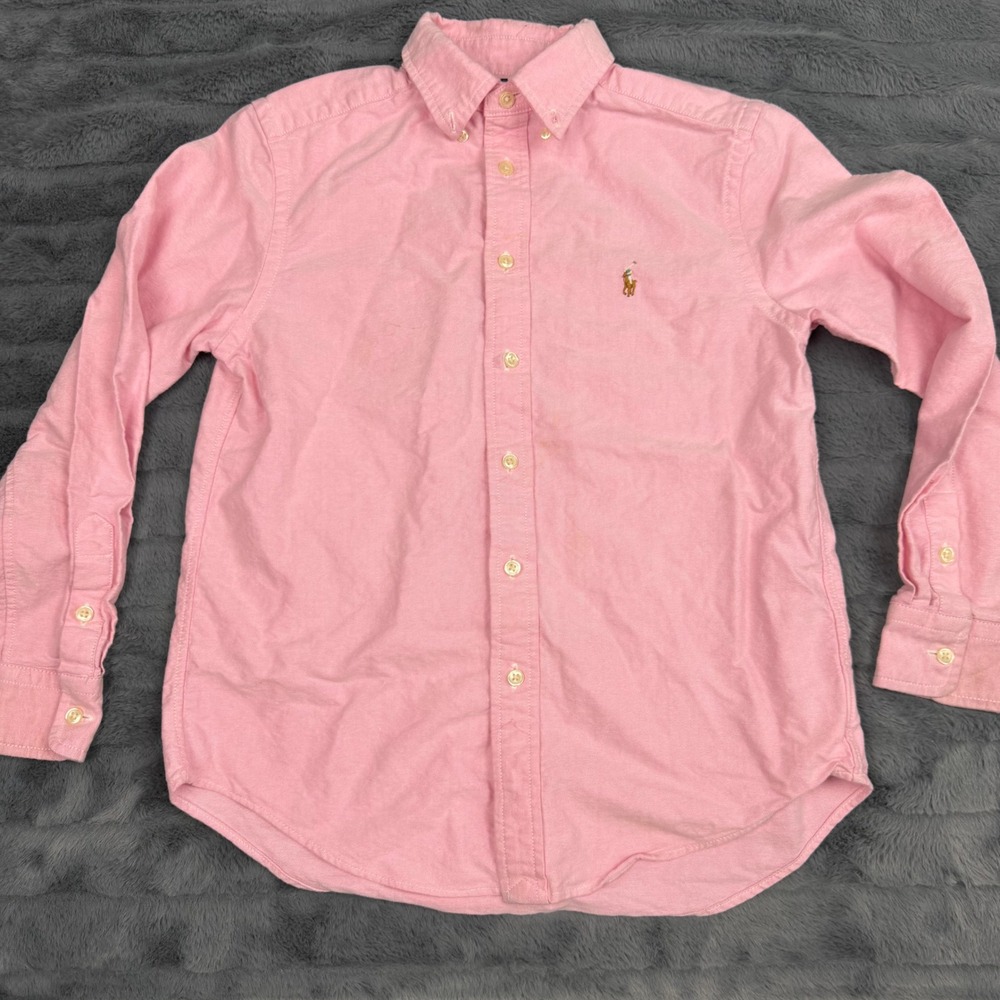 Polo Ralph Lauren Boys Pink Oxford Button Down Shirt Size M 10-12 Long Sleeve